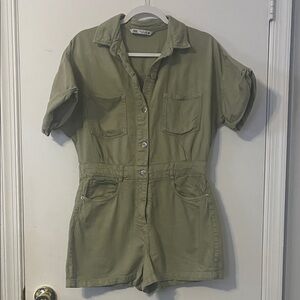 Zara Khaki Button-Up Playsuit